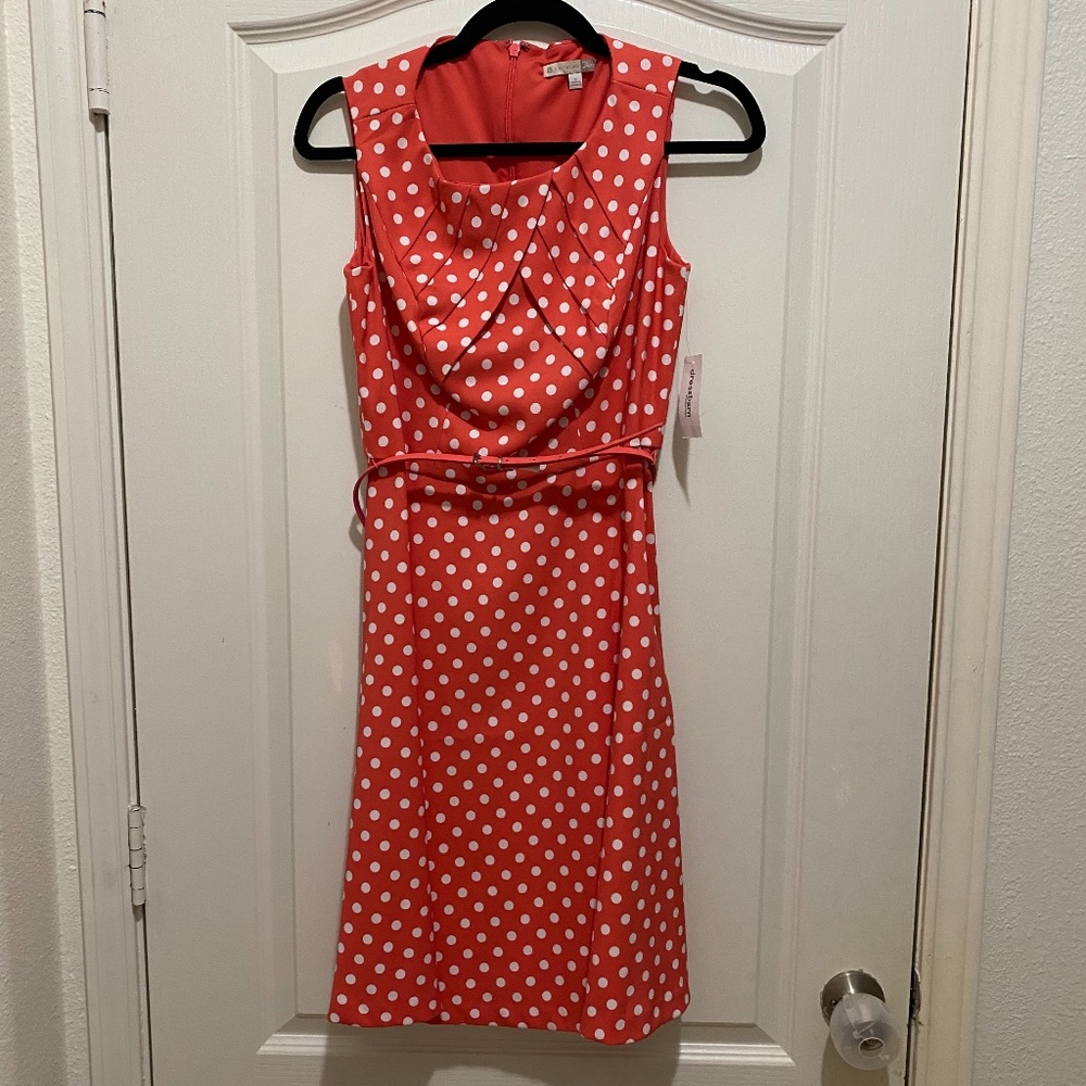 NWT Dress Barn Coral Polka Dot Dress Sz 8